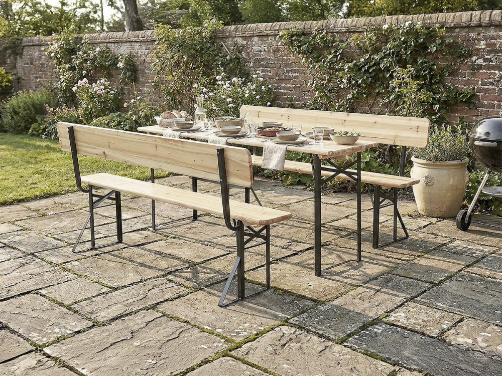 Set da giardino in legno "Lisbon" con schienale - 180 cm - Marrone