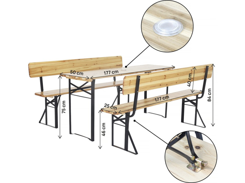 Set da giardino in legno "Lisbon" con schienale - 180 cm - Marrone