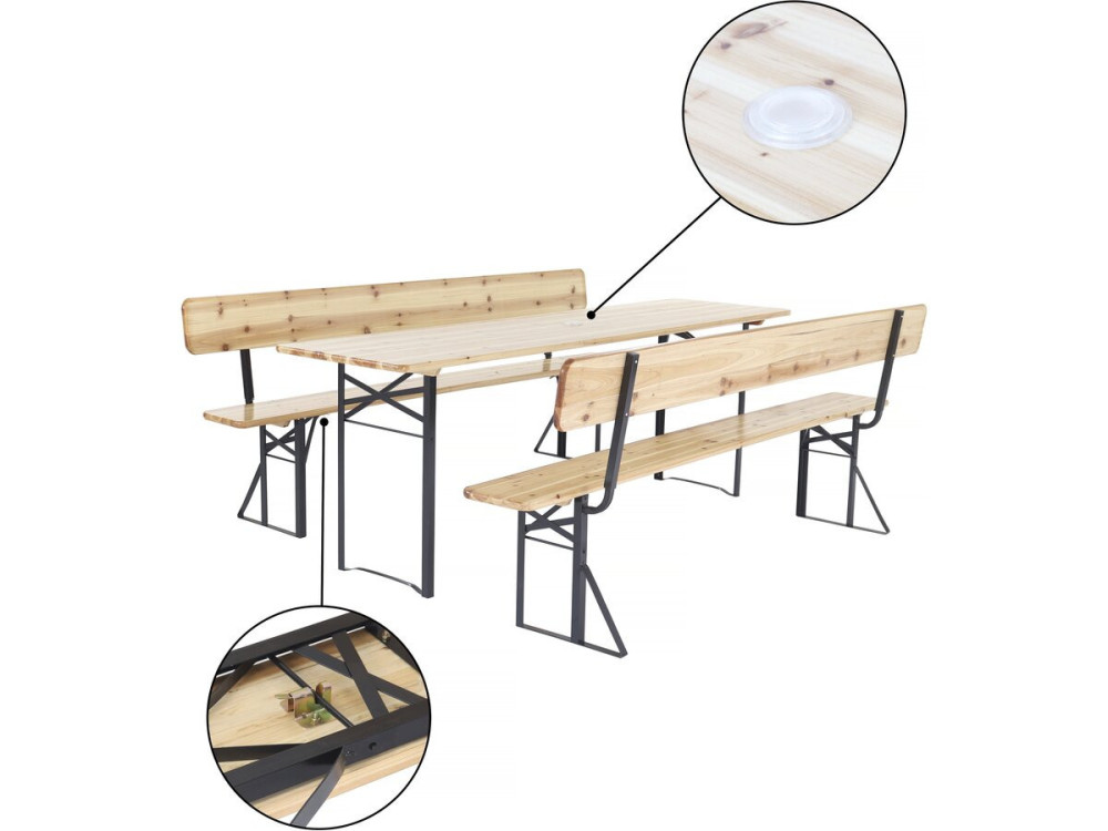Set da giardino in legno "Lisbon" con schienale - 220 cm - Marrone