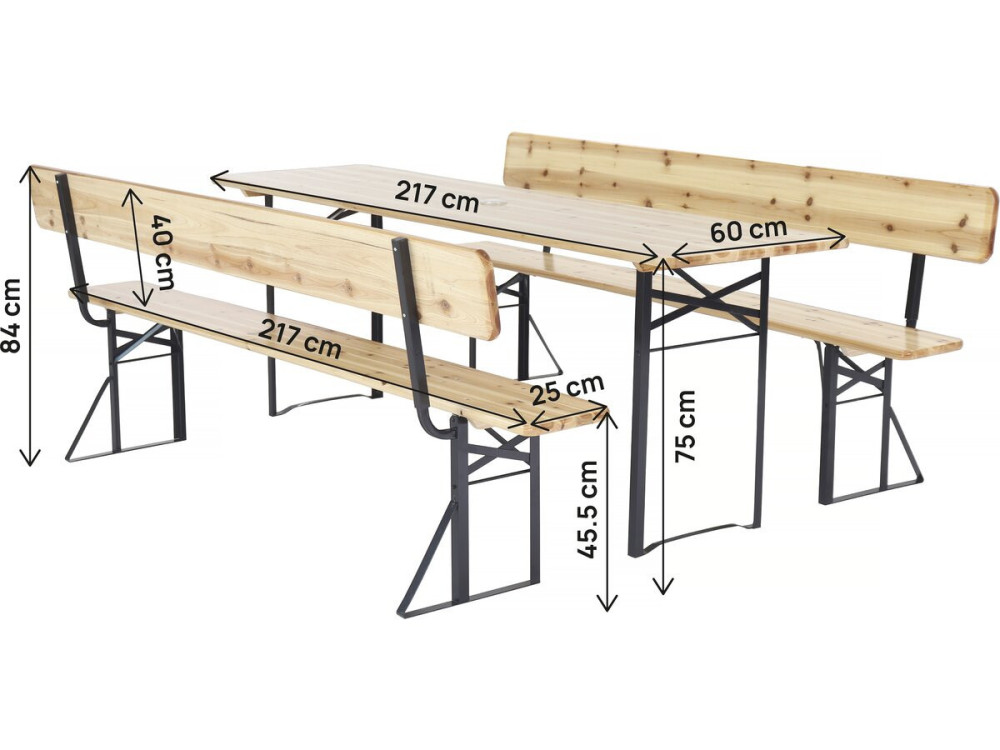 Set da giardino in legno "Lisbon" con schienale - 220 cm - Marrone