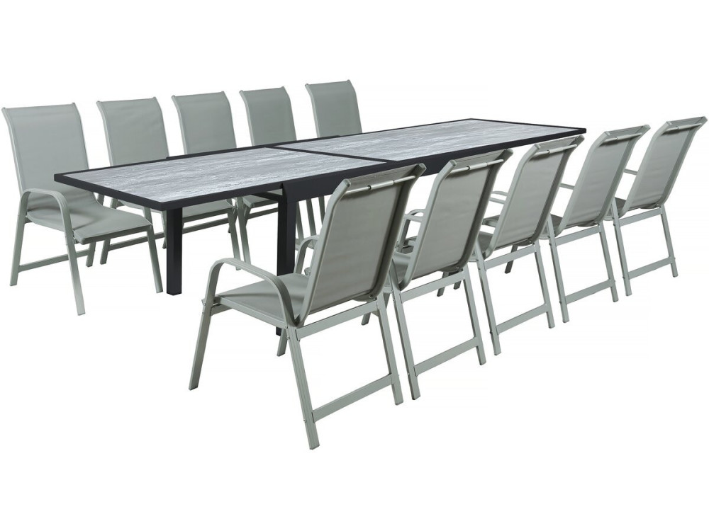 Tavolo e sedie da giardino allungabili in alluminio "Lagos" - 200/320 x 105 x 76 cm - Taupe - Posti a sedere 10