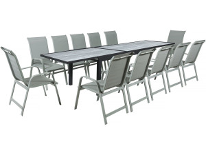 Tavolo e sedie da giardino allungabili in alluminio "Lagos" - 200/320 x 105 x 76 cm - Taupe - Posti a sedere 12