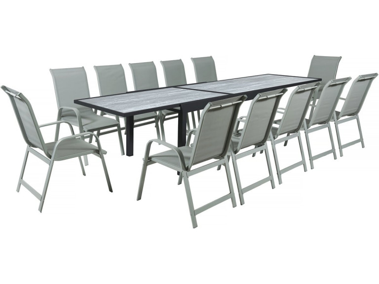 Tavolo e sedie da giardino allungabili in alluminio "Lagos" - 200/320 x 105 x 76 cm - Taupe - Posti a sedere 12