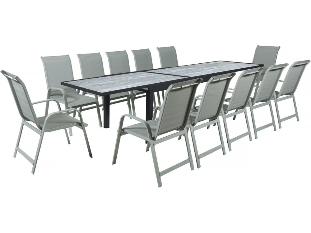 Tavolo e sedie da giardino allungabili in alluminio "Lagos" - 200/320 x 105 x 76 cm - Taupe - Posti a sedere 12