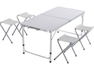 Set di tavolo da campeggio e 4 sgabelli pieghevoli - 125 x 60 cm - Bianco