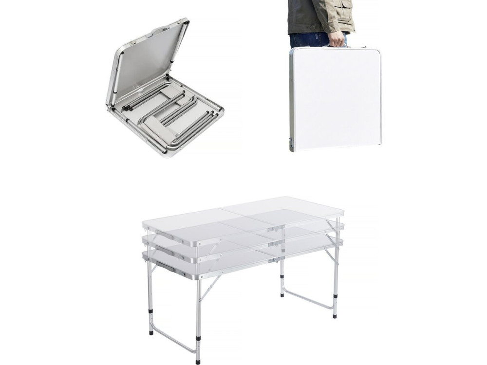 Set di tavolo da campeggio e 4 sgabelli pieghevoli - 125 x 60 cm - Bianco
