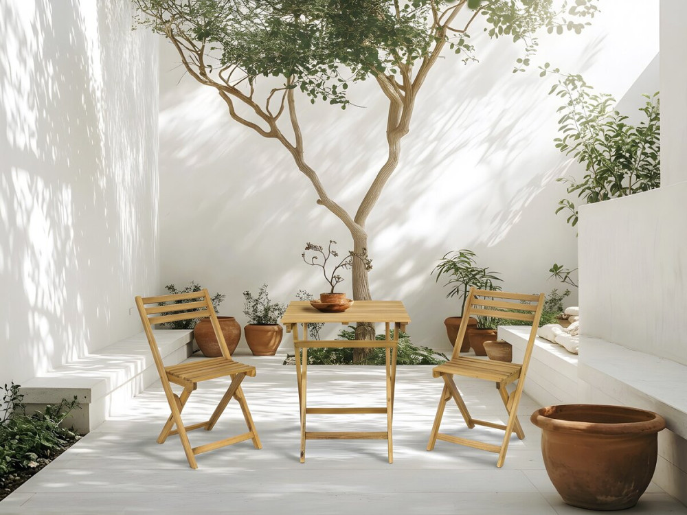Set tavolo e sedie da giardino in legno "Aldo" - 2 posti - Marrone