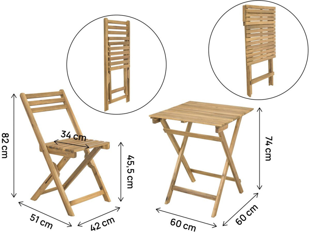 Set tavolo e sedie da giardino in legno "Aldo" - 2 posti - Marrone