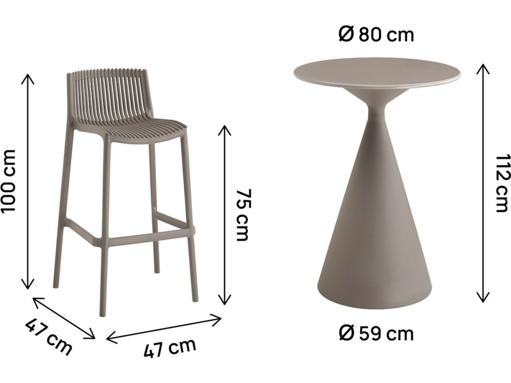 Tavolo e seggioloni da giardino bistrot impilabili "Néora" - 2 posti - Taupe