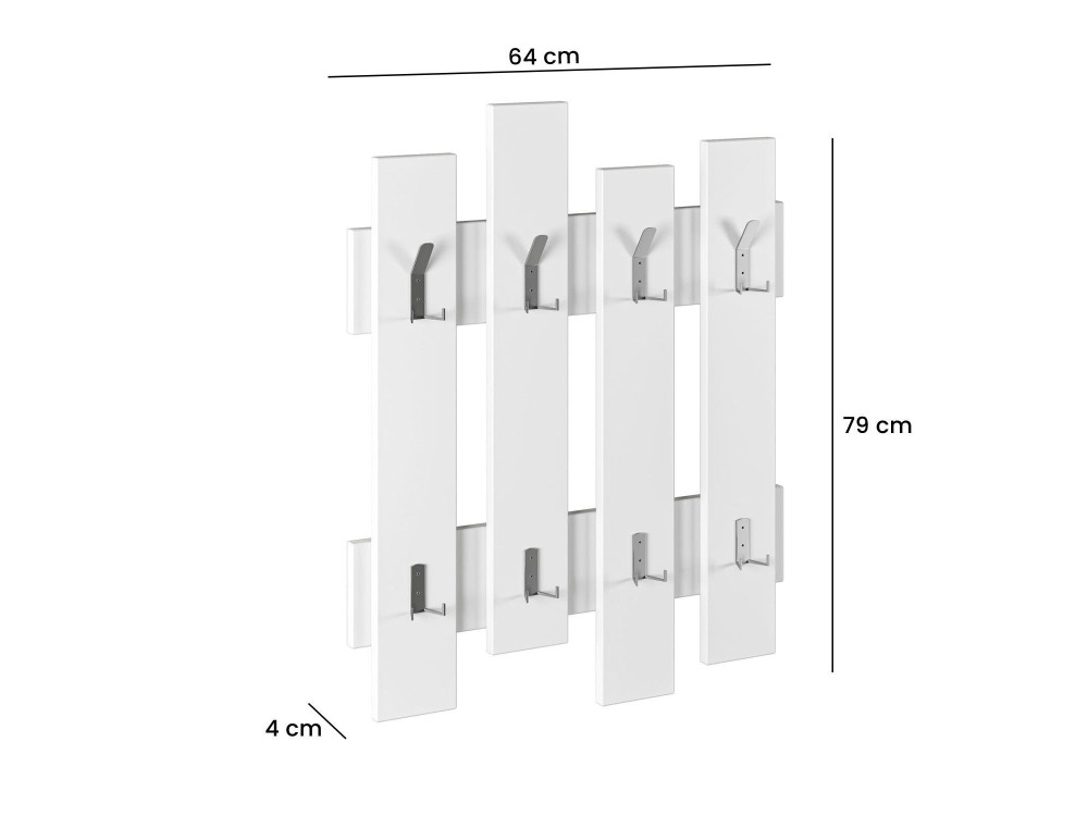 Appendiabiti da parete in legno "Wave" - 64 x 4 x 79 cm - Bianco