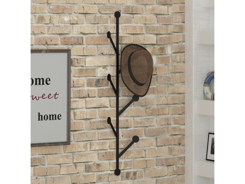 Appendiabiti a parete in metallo "Ponpon" - 22 x 5 x 94 cm - Nero