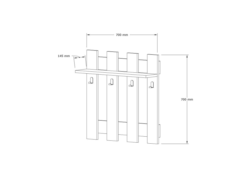 Appendiabiti da parete in legno "Carina" - 70 x 14 x 70 cm - Bianco