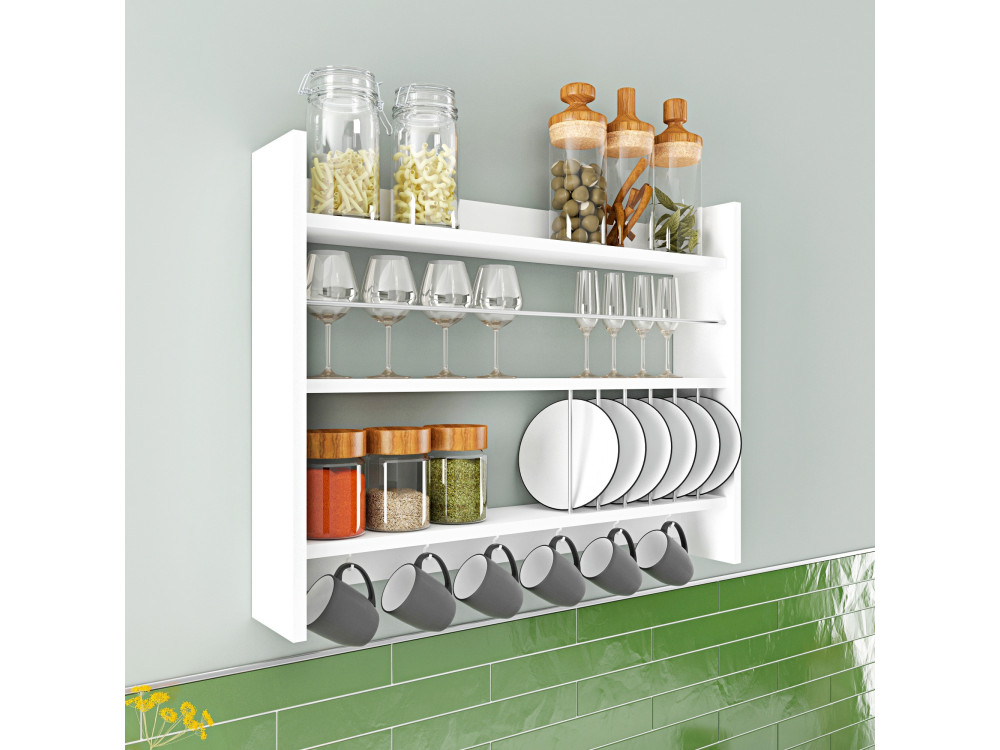 Scaffale da cucina in legno "Kolin" - 85 x 13 x 65 cm - Bianco
