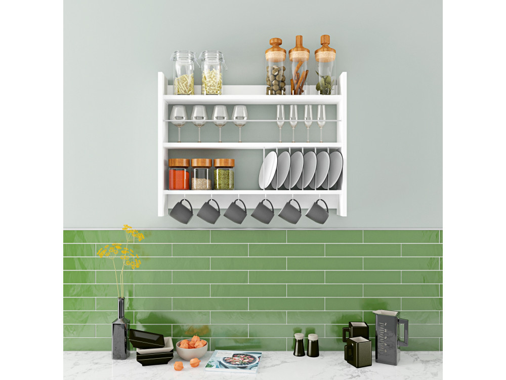 Scaffale da cucina in legno "Kolin" - 85 x 13 x 65 cm - Bianco