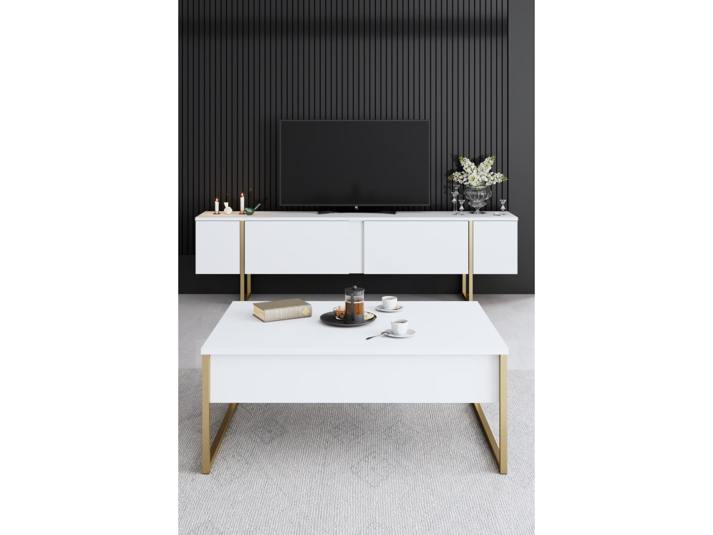 Set di mobili da salotto in legno "Luxe" - 160 x 35 x 80 cm - Bianco