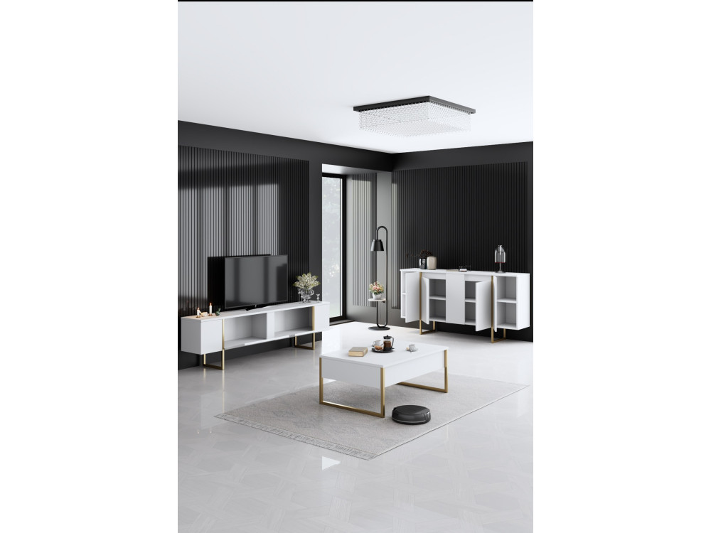 Set di mobili da salotto in legno "Luxe" - 160 x 35 x 80 cm - Bianco