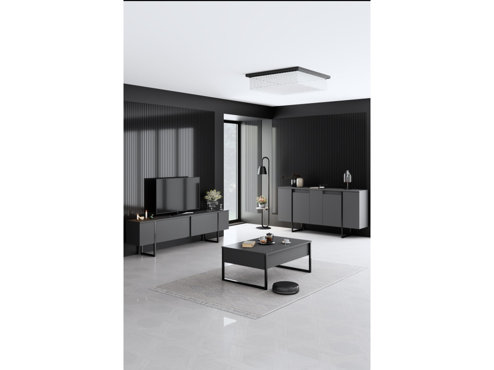 Set di mobili da salotto in legno "Luxe" - 160 x 35 x 80 cm - Nero