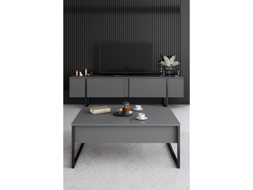 Set di mobili da salotto in legno "Luxe" - 160 x 35 x 80 cm - Nero