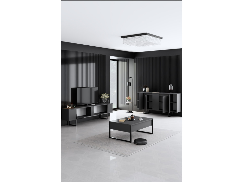 Set di mobili da salotto in legno "Luxe" - 160 x 35 x 80 cm - Nero