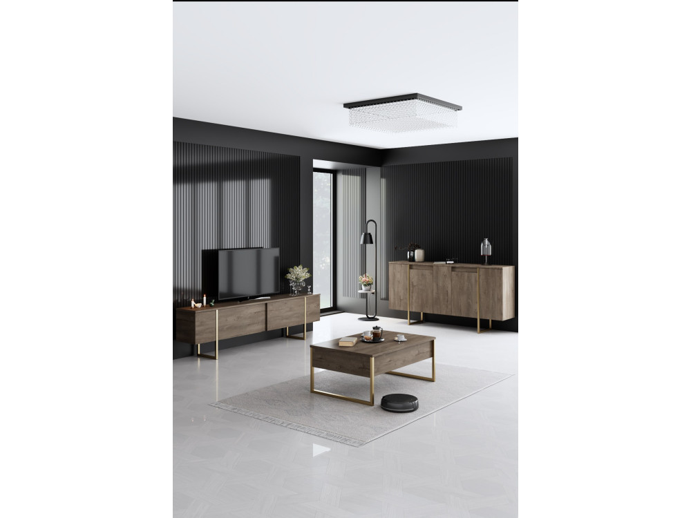 Set di mobili da salotto in legno "Luxe" - 160 x 35 x 80 cm - Marrone