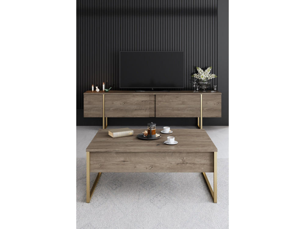 Set di mobili da salotto in legno "Luxe" - 160 x 35 x 80 cm - Marrone