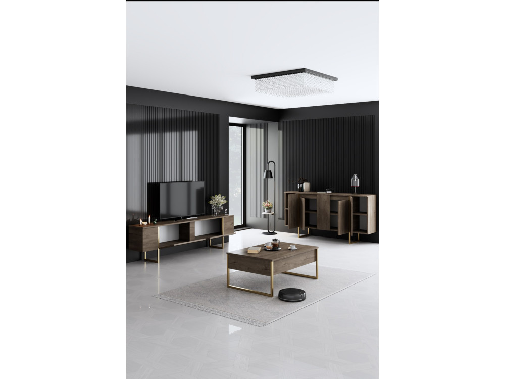 Set di mobili da salotto in legno "Luxe" - 160 x 35 x 80 cm - Marrone