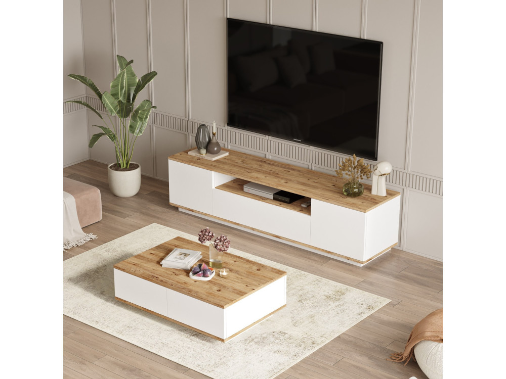 Set di mobili da salotto in legno "FR17" - 180 x 44 x 44 cm - Bianco