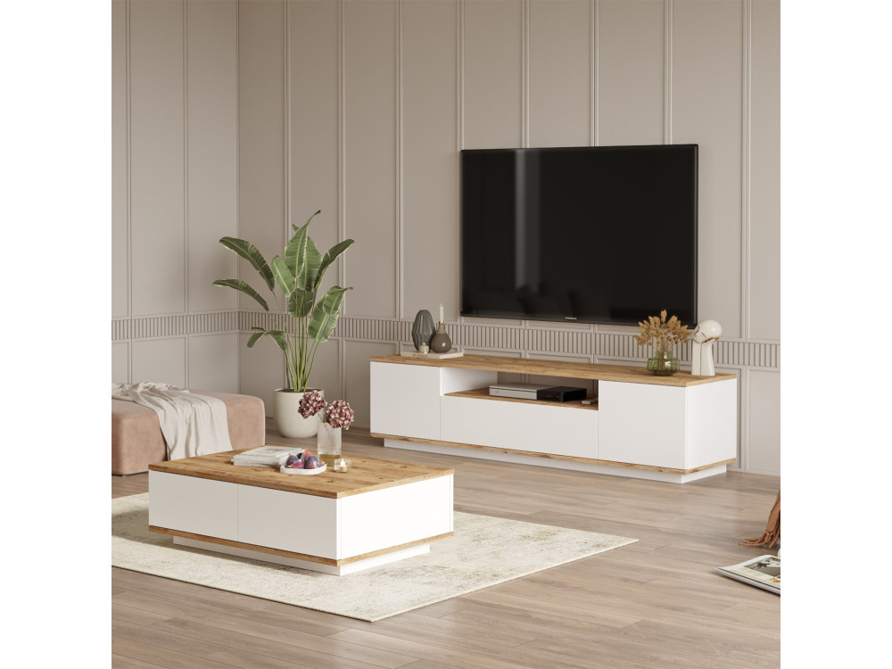 Set di mobili da salotto in legno "FR17" - 180 x 44 x 44 cm - Bianco