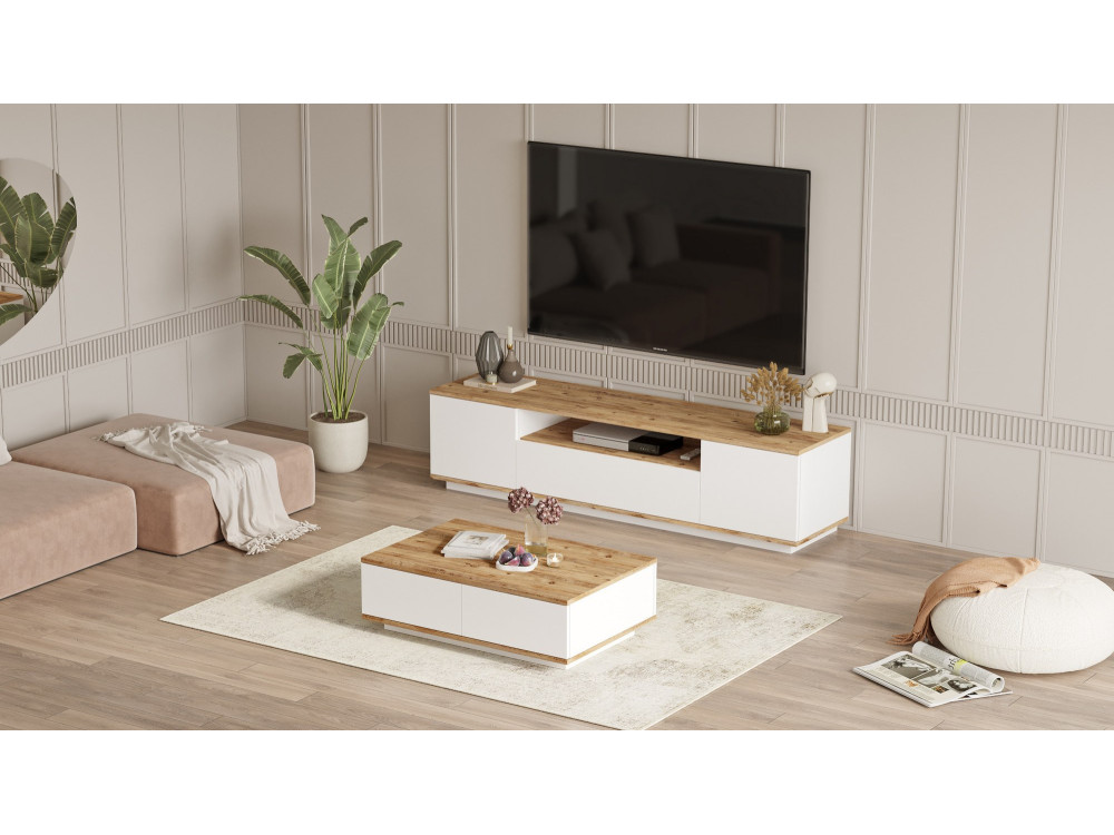 Set di mobili da salotto in legno "FR17" - 180 x 44 x 44 cm - Bianco