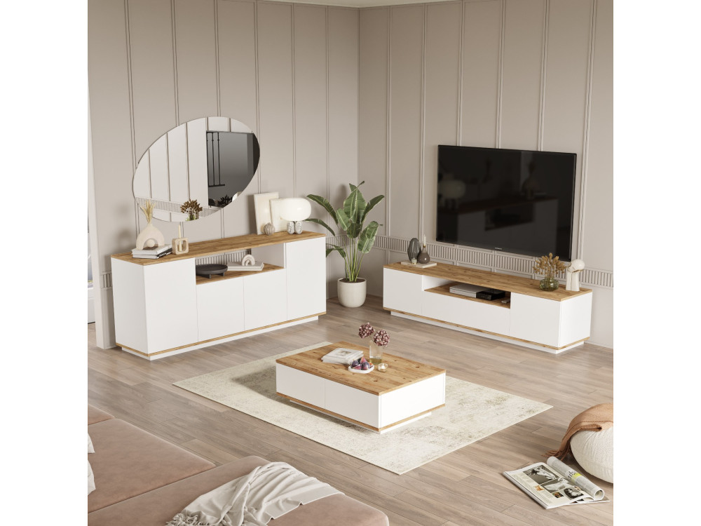 Set di mobili da salotto in legno "FR18" - 180 x 44 x 44 cm - Bianco