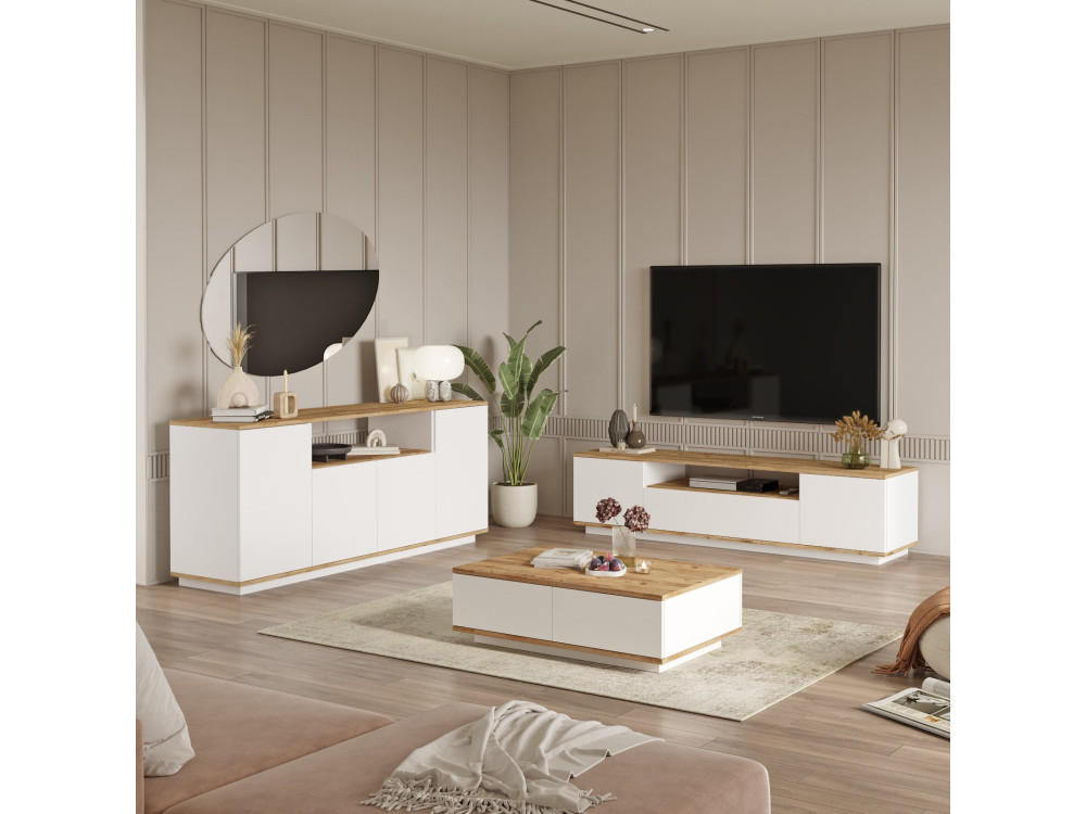 Set di mobili da salotto in legno "FR18" - 180 x 44 x 44 cm - Bianco