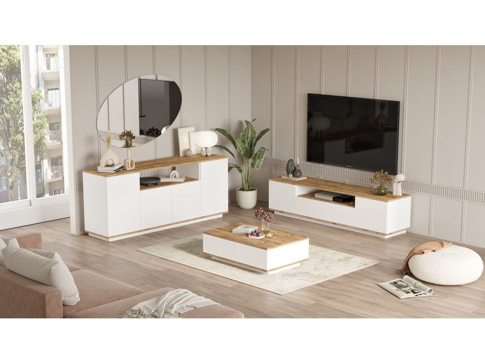 Set di mobili da salotto in legno "FR18" - 180 x 44 x 44 cm - Bianco