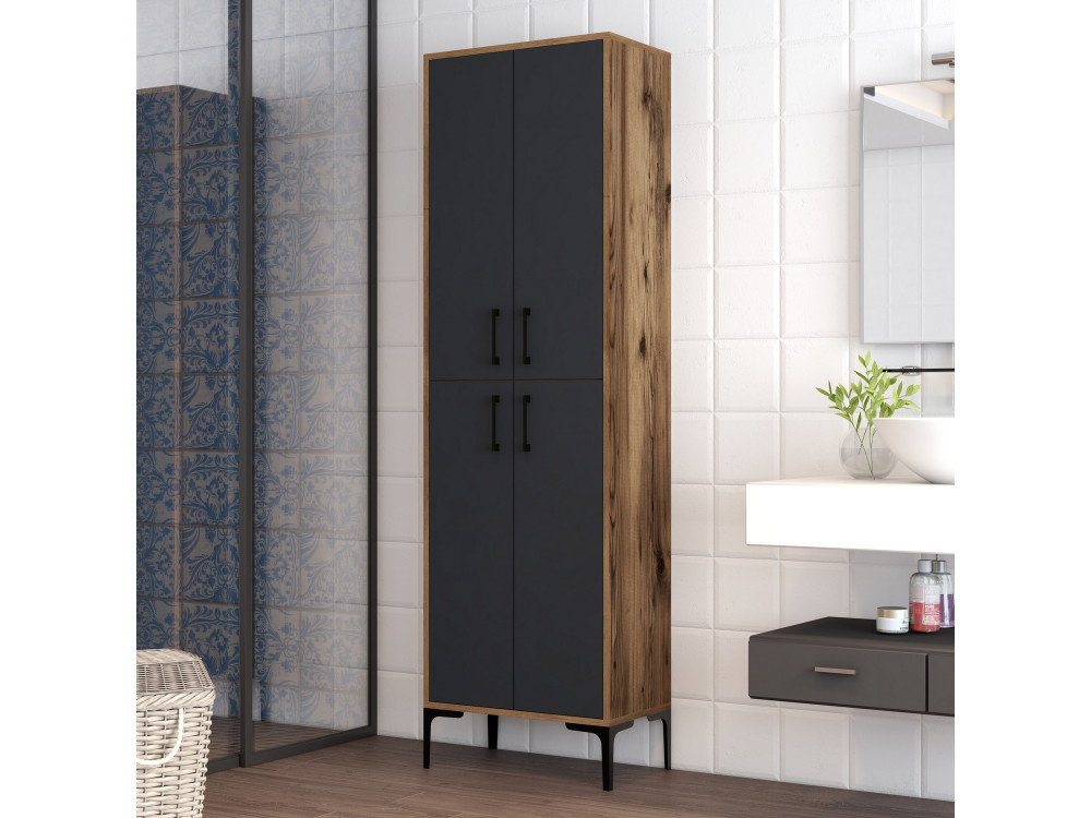 Mobile multiuso in legno "Berlin A" - 60 x 35 x 200 cm - Noce-Antracite