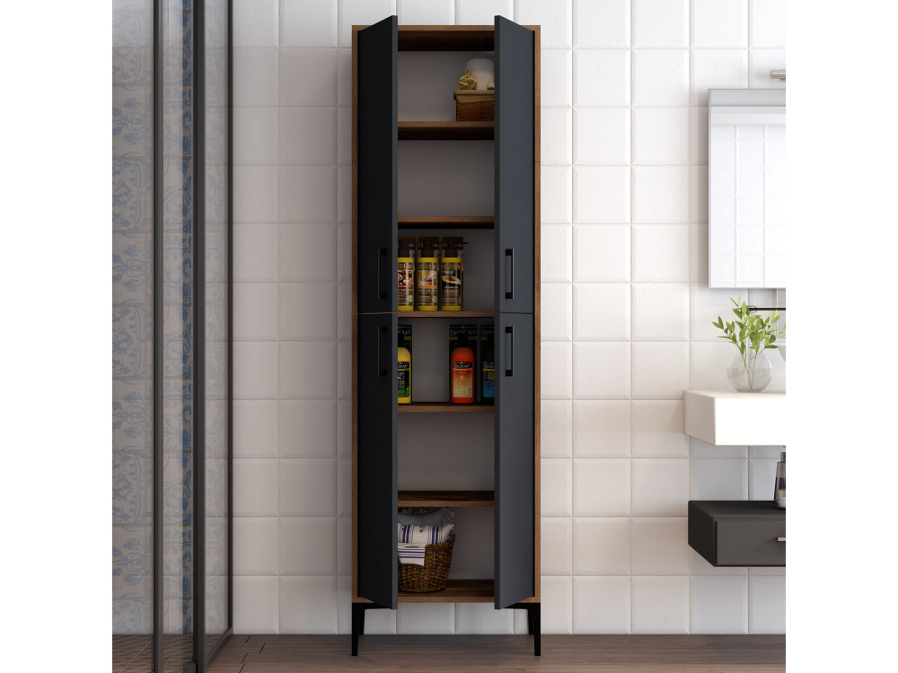 Mobile multiuso in legno "Berlin A" - 60 x 35 x 200 cm - Noce-Antracite