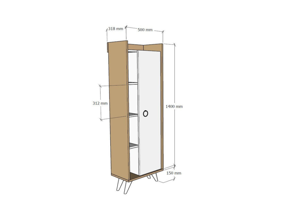 Armadio multiuso in legno "Ilgim" - 50 x 31 x 140 cm - Bianco