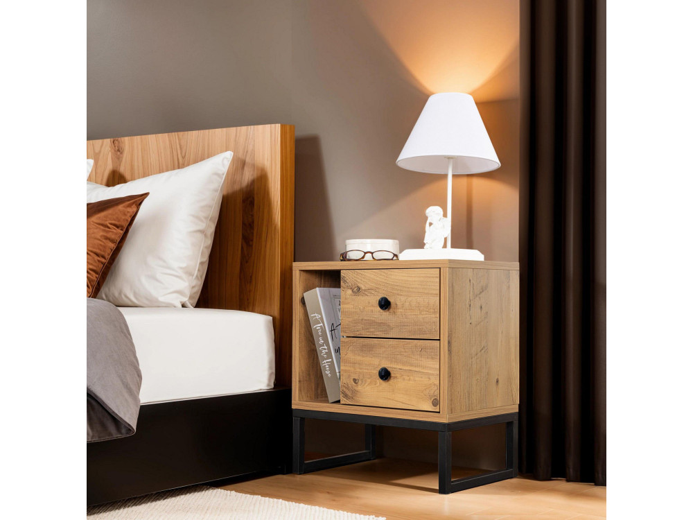 Comodino in legno "Glimmer" - 45 x 29 x 50 cm - Pino Atlantico-Nero