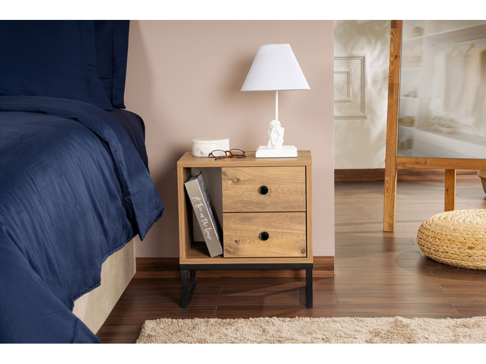 Comodino in legno "Glimmer" - 45 x 29 x 50 cm - Pino Atlantico-Nero