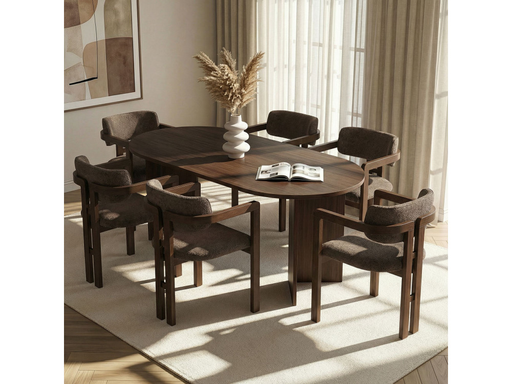 Set tavolo e sedie in legno Meridia 6" (7 pezzi) - 180 x 90 x 75 cm - Marrone