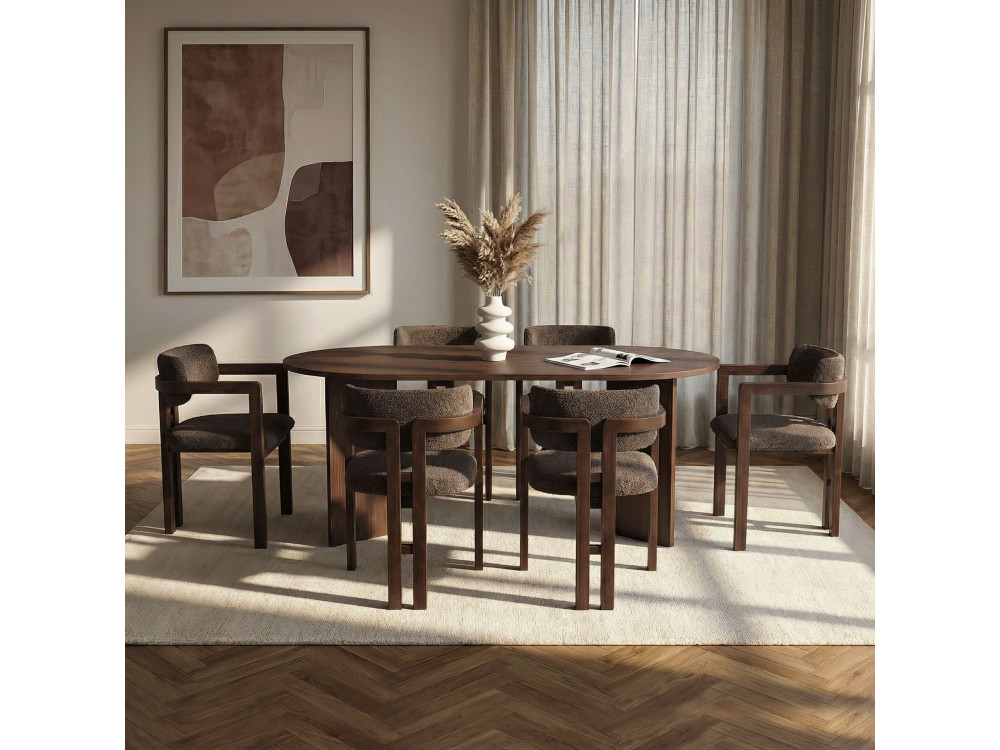 Set tavolo e sedie in legno Meridia 6" (7 pezzi) - 180 x 90 x 75 cm - Marrone