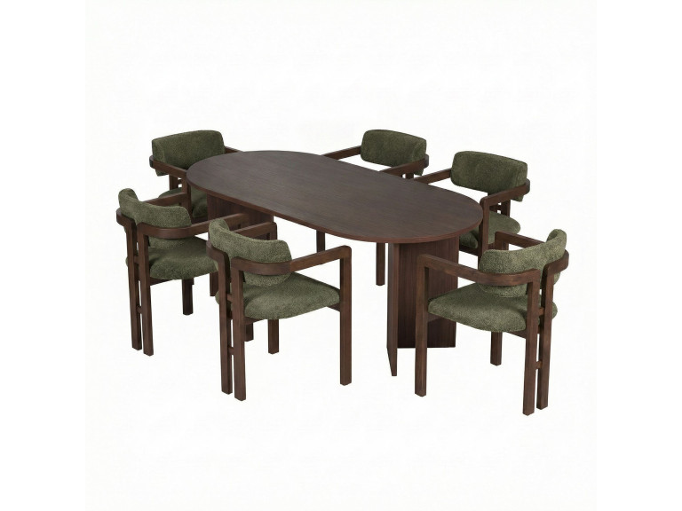 Set di tavolo e sedie in legno Meridia 6" (7 pezzi) - 180 x 90 x 75 cm - Verde