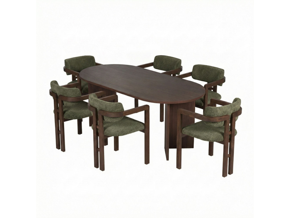 Set di tavolo e sedie in legno Meridia 6" (7 pezzi) - 180 x 90 x 75 cm - Verde