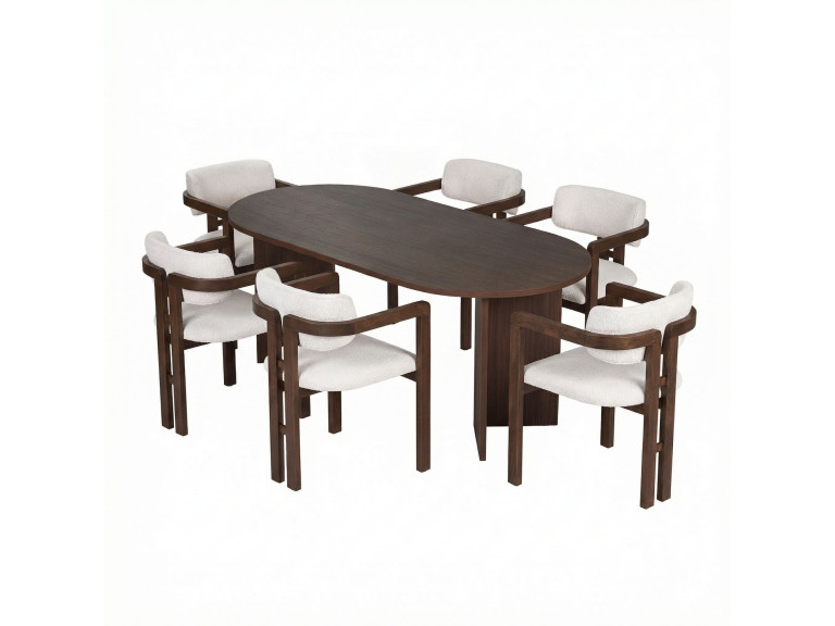 Set di tavolo e sedie in legno Meridia 6" (7 pezzi) - 180 x 90 x 75 cm - Bianco