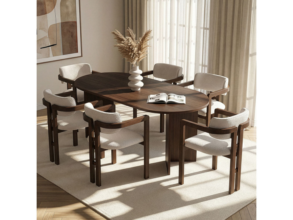 Set di tavolo e sedie in legno Meridia 6" (7 pezzi) - 180 x 90 x 75 cm - Bianco
