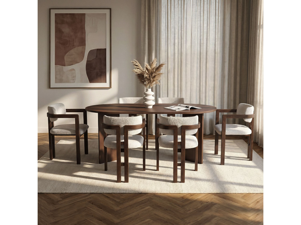 Set di tavolo e sedie in legno Meridia 6" (7 pezzi) - 180 x 90 x 75 cm - Bianco