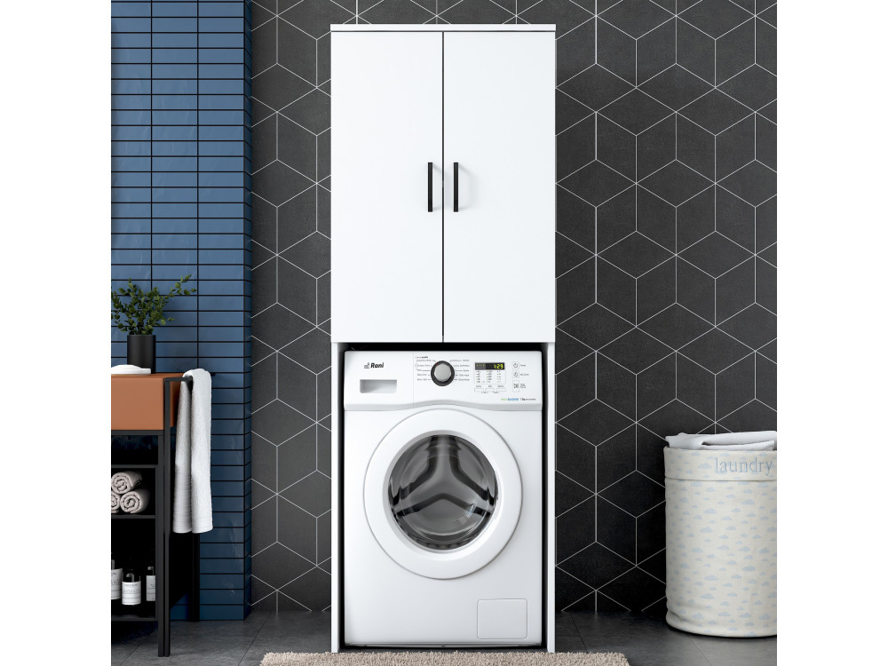 Armadio per lavatrice in legno "Losal" - 65 x 62 x 181 cm - Bianco