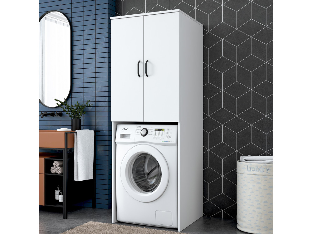 Armadio per lavatrice in legno "Losal" - 65 x 62 x 181 cm - Bianco
