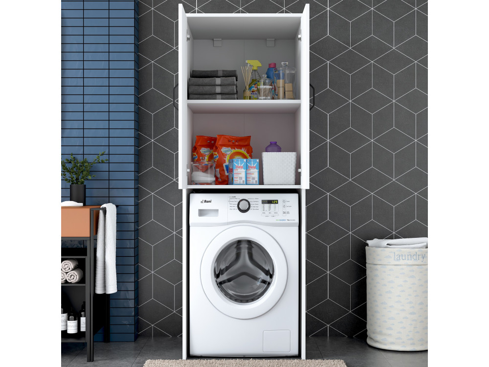 Armadio per lavatrice in legno "Losal" - 65 x 62 x 181 cm - Bianco