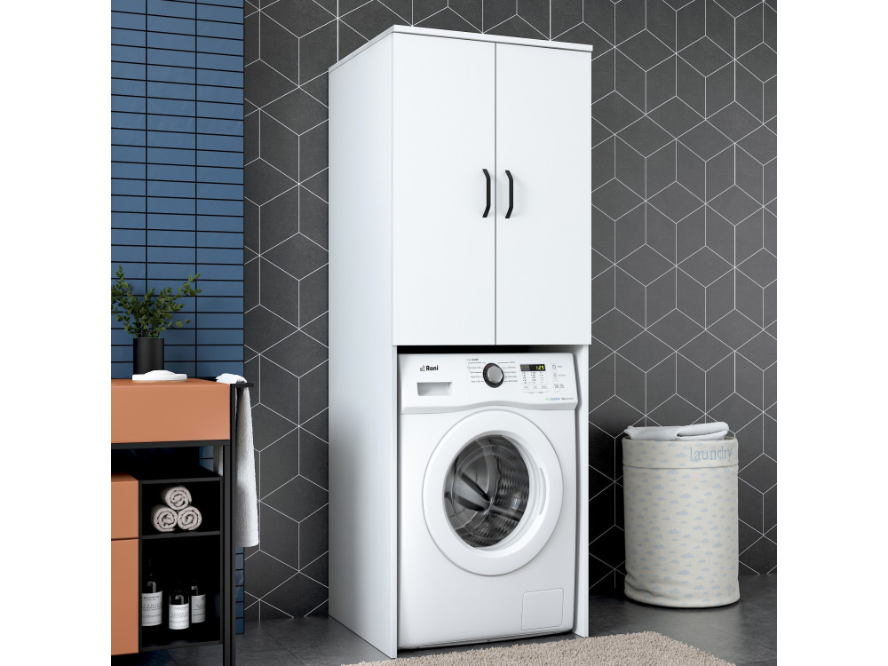 Armadio per lavatrice in legno "Losal" - 65 x 62 x 181 cm - Bianco