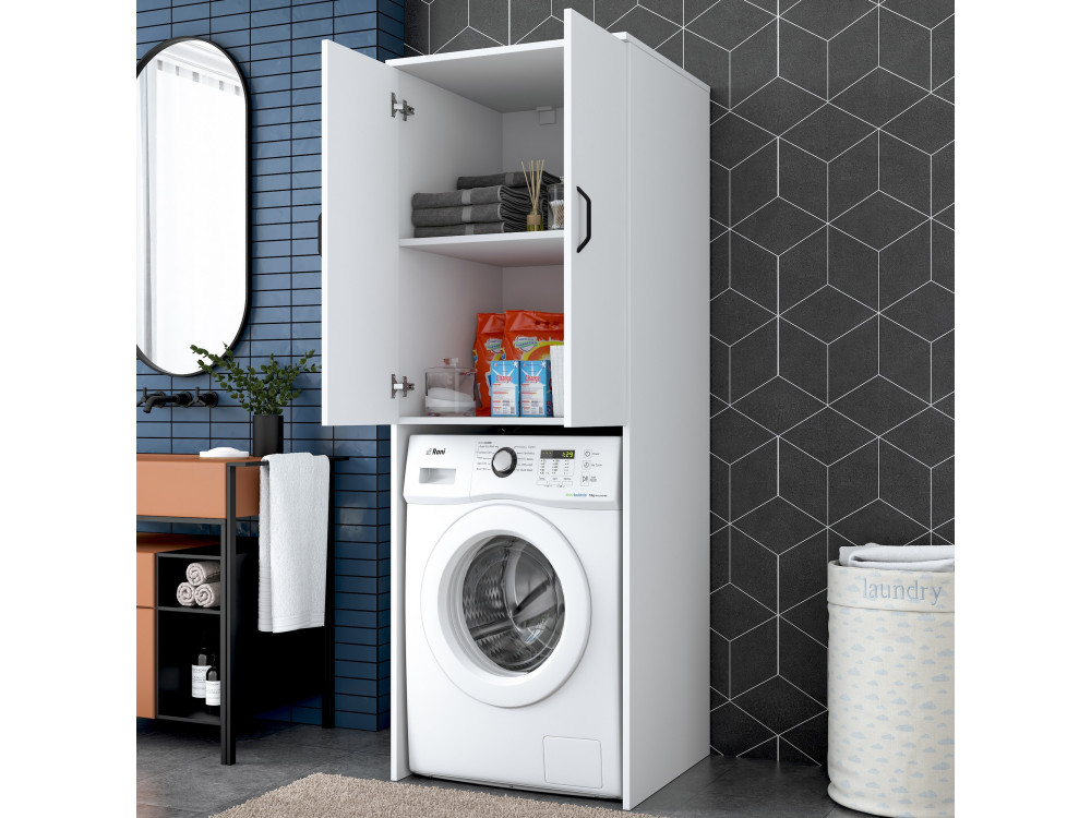 Armadio per lavatrice in legno "Losal" - 65 x 62 x 181 cm - Bianco