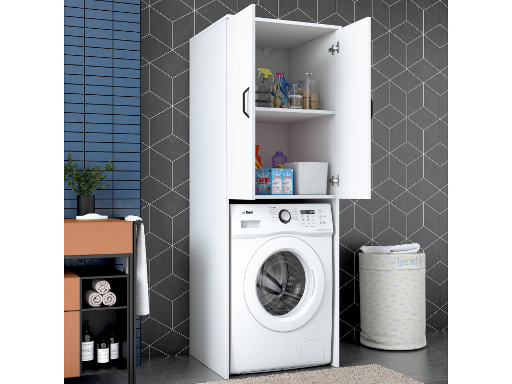 Armadio per lavatrice in legno "Losal" - 65 x 62 x 181 cm - Bianco